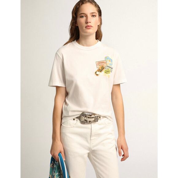 Golden Goose Goldenland Florida Ticket Graphic Short Sleeve Tee Womens Small - Picture 1 of 8